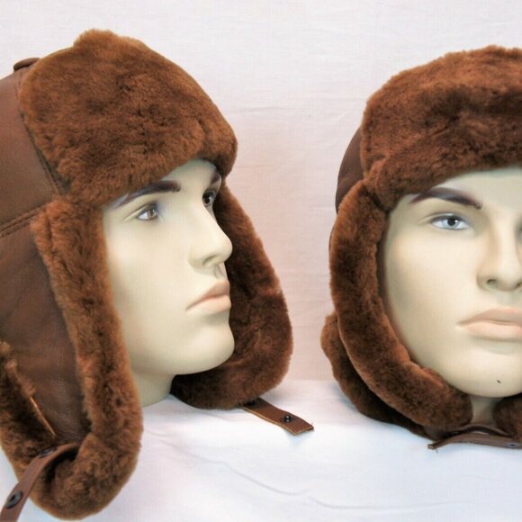 100% Sheepskin Shearling Trapper Ushanka Hunting Hat - Picture 2 of 2